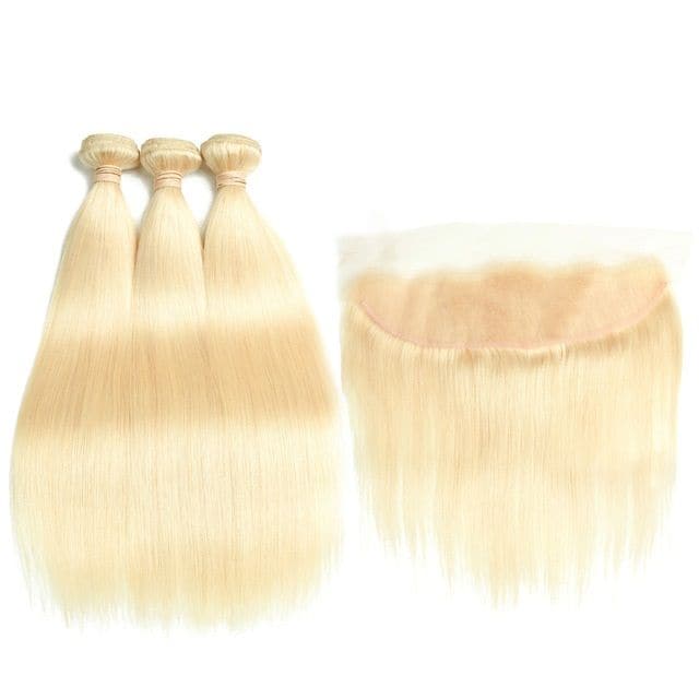 #613 Blonde Straight Brazilian Hair Bundles with HD Lace 13x4 Lace Frontal PLB01-#613