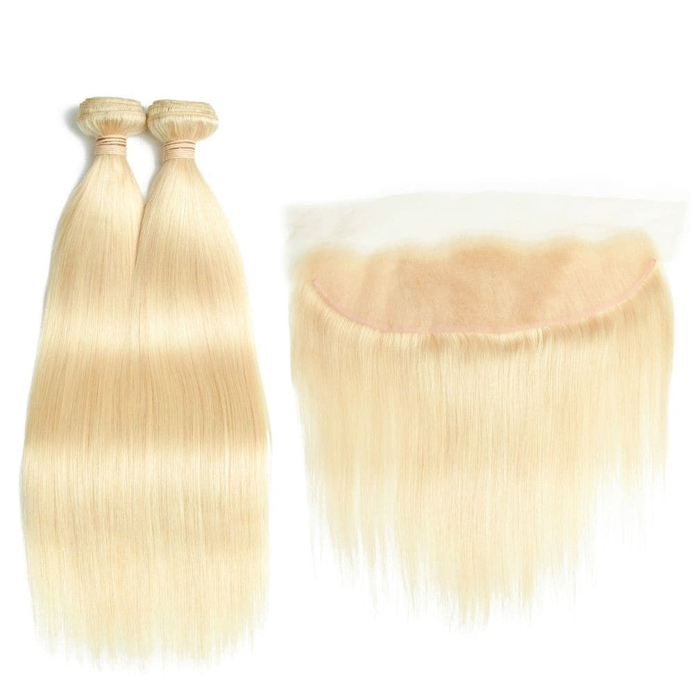 #613 Blonde Straight Brazilian Hair Bundles with HD Lace 13x4 Lace Frontal PLB01-#613