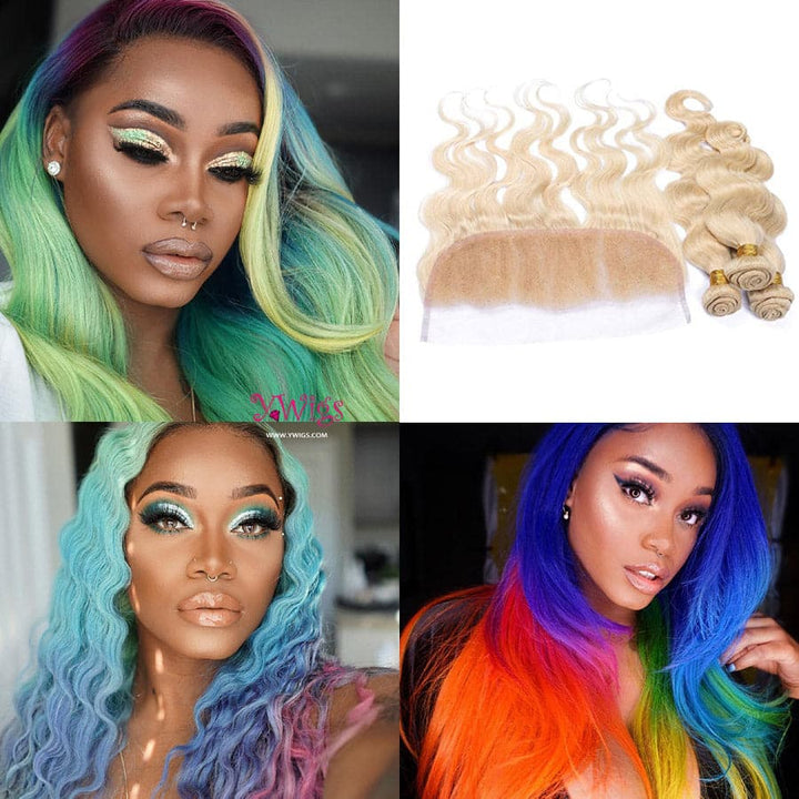 #613 Blonde Body Wave Brazilian Hair Bundles with HD Lace 13x4 Lace Frontal