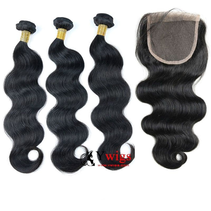 Natural Color Body Wavy Brazilian Hair Bundles with 5x5 HD Lace Closure PSB03