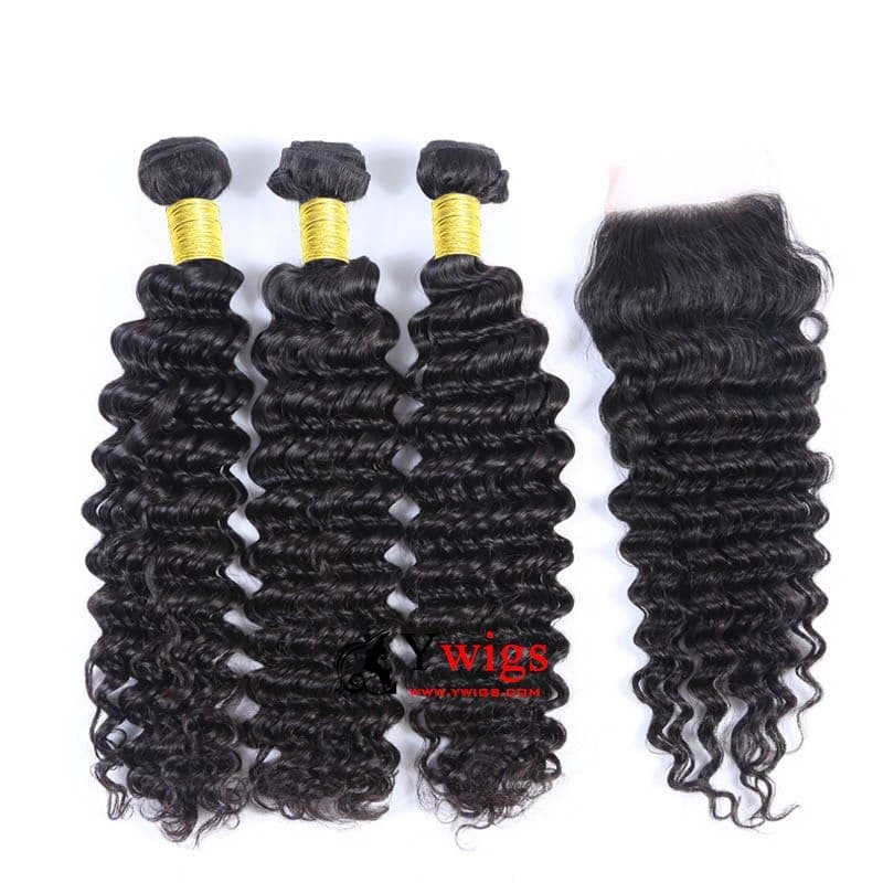 Deep Curly Brazilian Hair Bundles with 5x5 HD Lace Closure PSB10