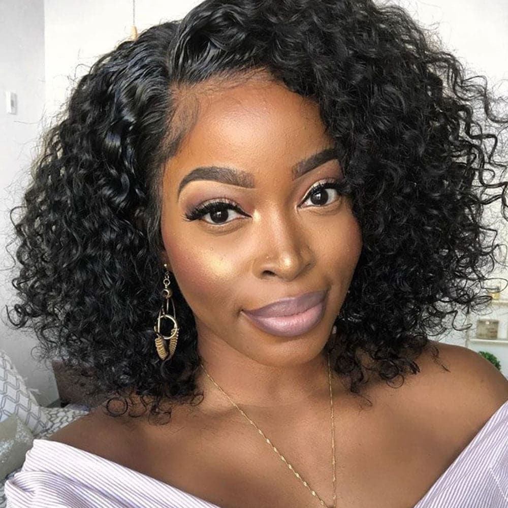 Short Curly Bob Human Hair 13 x 6 Lace Front Wig BOB2D