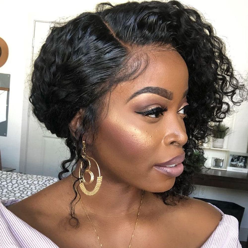 Short Curly Bob Human Hair 13 x 6 Lace Front Wig BOB2D