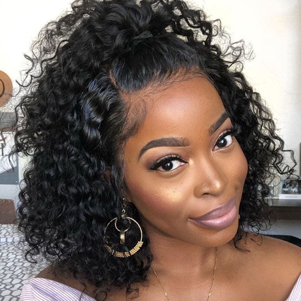 Short Curly Bob Human Hair 13 x 6 Lace Front Wig BOB2D