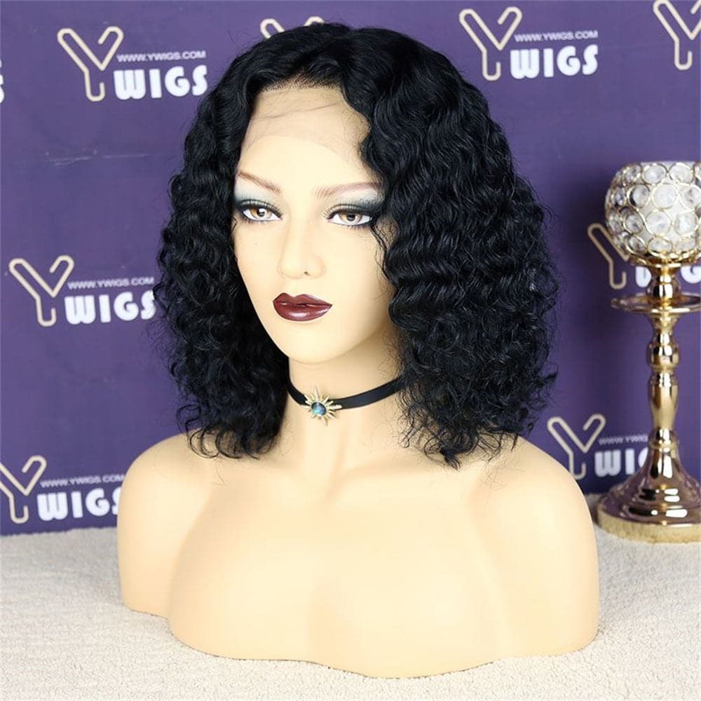Short Curly Bob Human Hair 13 x 6 Lace Front Wig BOB2D