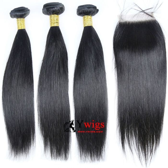 Straight Brazilian Hair Bundles with 5x5 HD Lace Closure PSB01