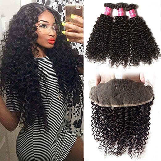 Deep Curly Brazilian Hair Bundles with HD Lace 13x4 Lace Frontal PLB10