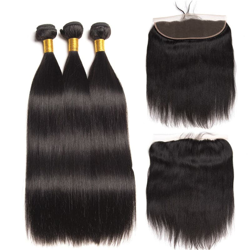 Straight Brazilian Hair Bundles with HD Lace 13x4 Lace Frontal PLB01