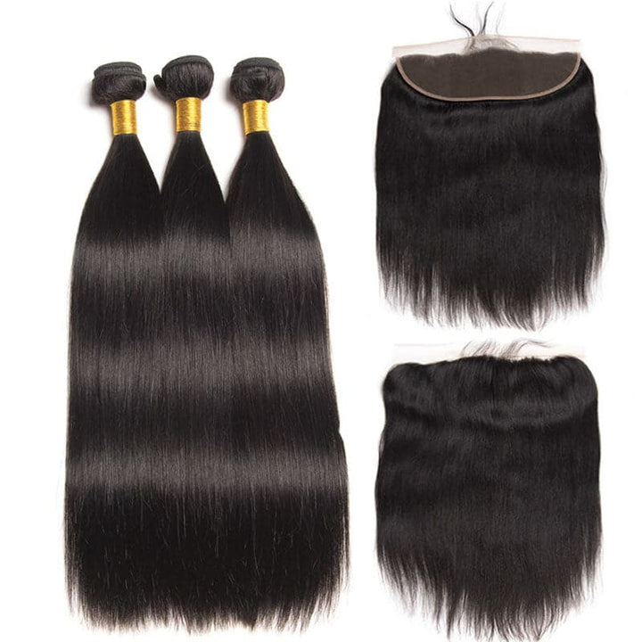 Straight Brazilian Hair Bundles with HD Lace 13x4 Lace Frontal PLB01
